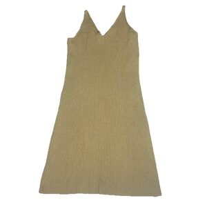 Vintage Liz Claiborne Lizwear Tan Ribbed Knit Midi Dress Minimalism 90s Cotton S